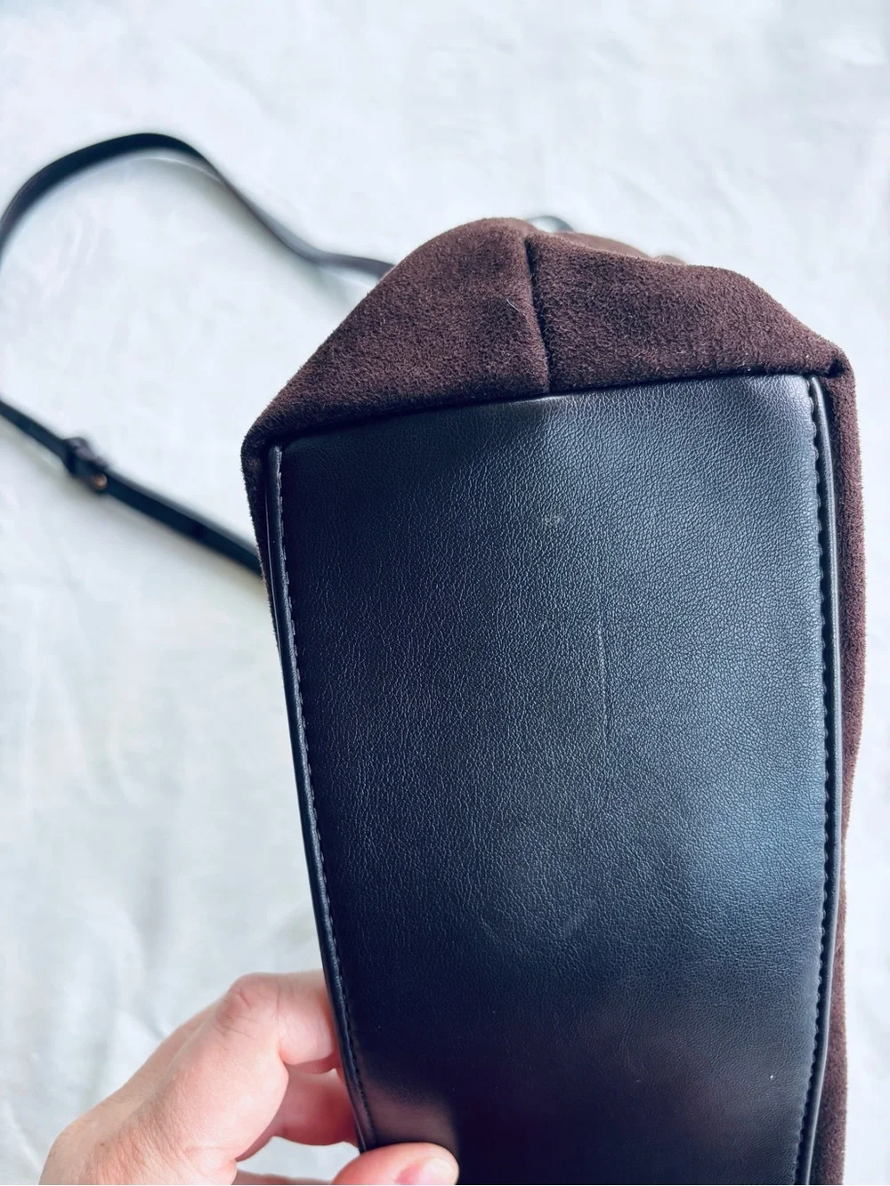 House of Harlow 1960 Brown Faux Suede Crossbody Shoulder Bucket Bag